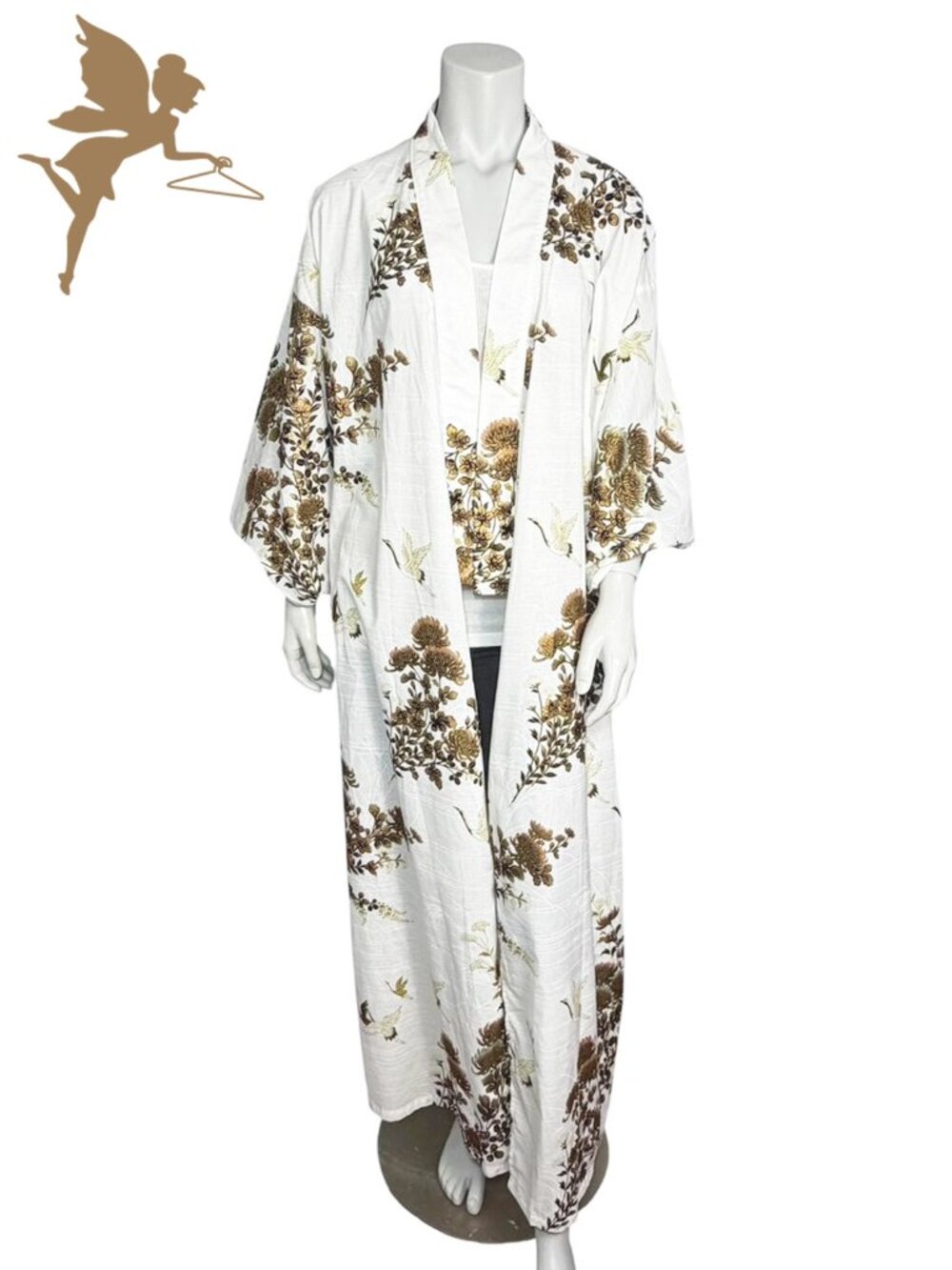 Japanese Cotton Metallic Crane Print Kimono